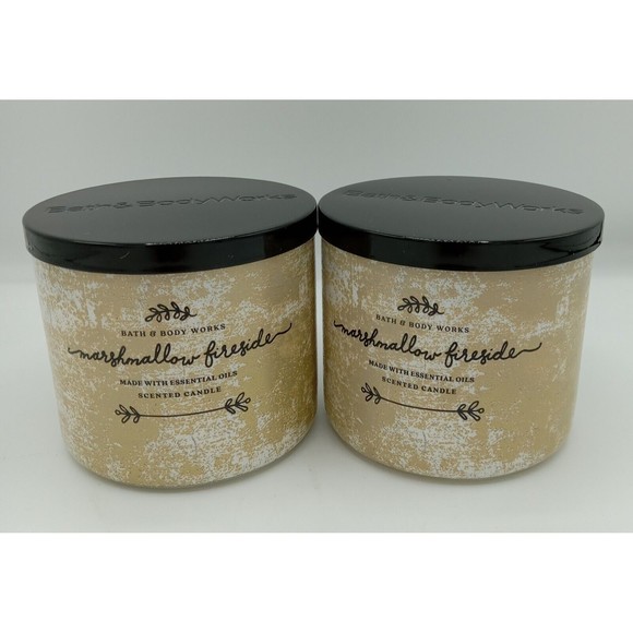 Lot Of 2 Bath & Body Works/White Barn: Marshmallow Fireside 3-Wick Candles - Picture 1 of 4